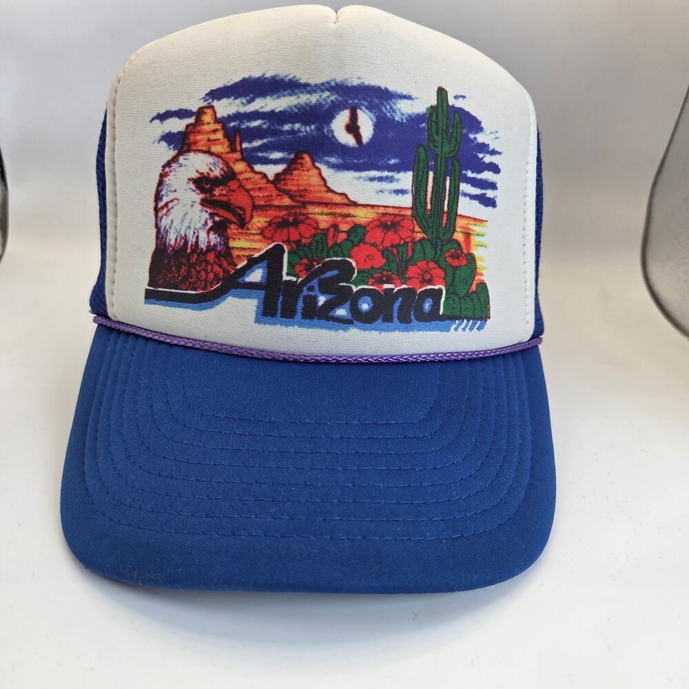 Vintage Nissin Arizona Eagle Cactus Foam Mesh Trucker Hat Snapback Rope Cap
